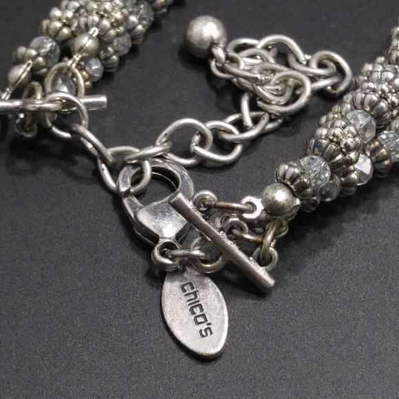 Chico's Natural Shell Beaded Necklace, Three Strands, Silver Beads, 22 Inches - Picture 9 of 11